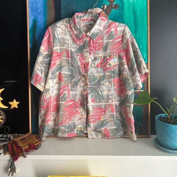 D’Allairds Tropical Print Short Sleeve Blouse L - Picture 2 of 16
